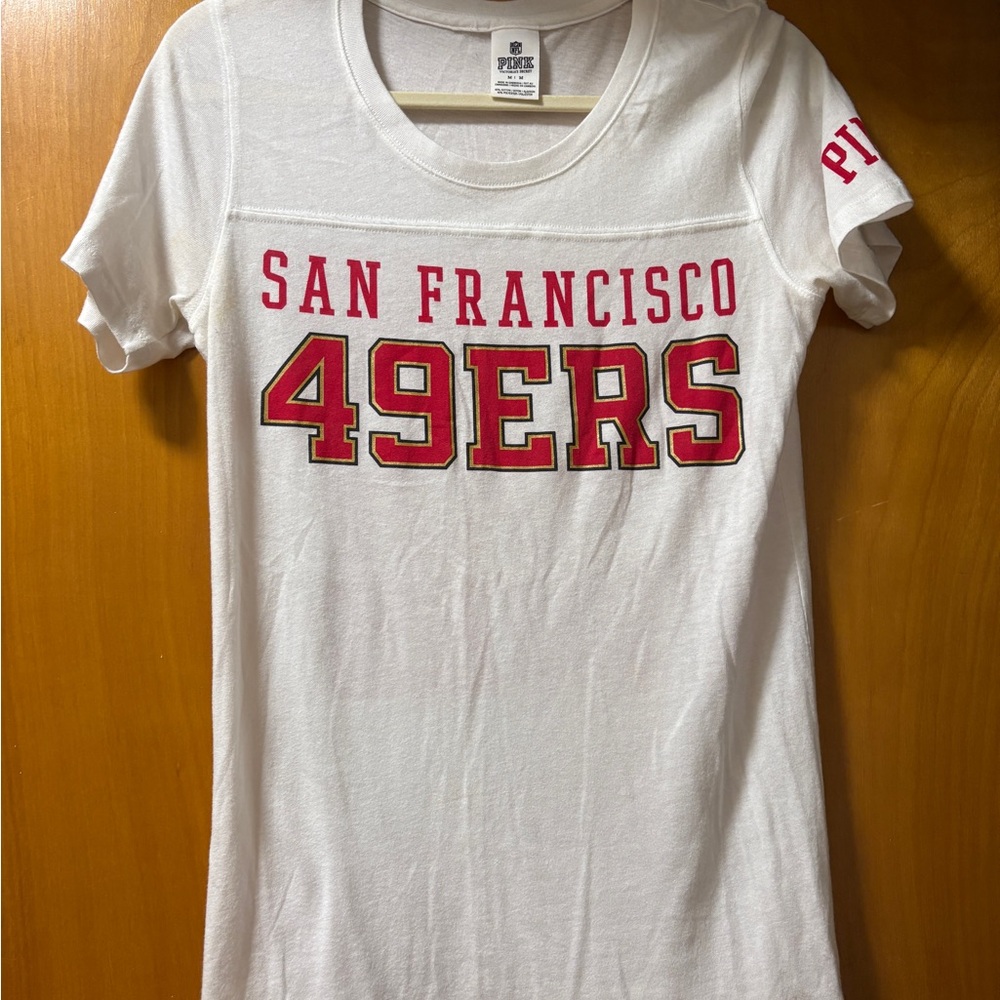 PINK Victoria's Secret White Tee with Red and Gold Accents